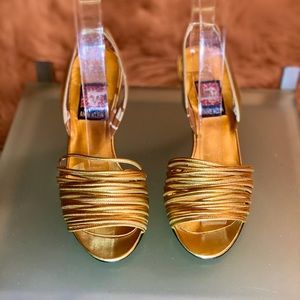 Anne Klein Strappy Gold Leather Sandal-VTG